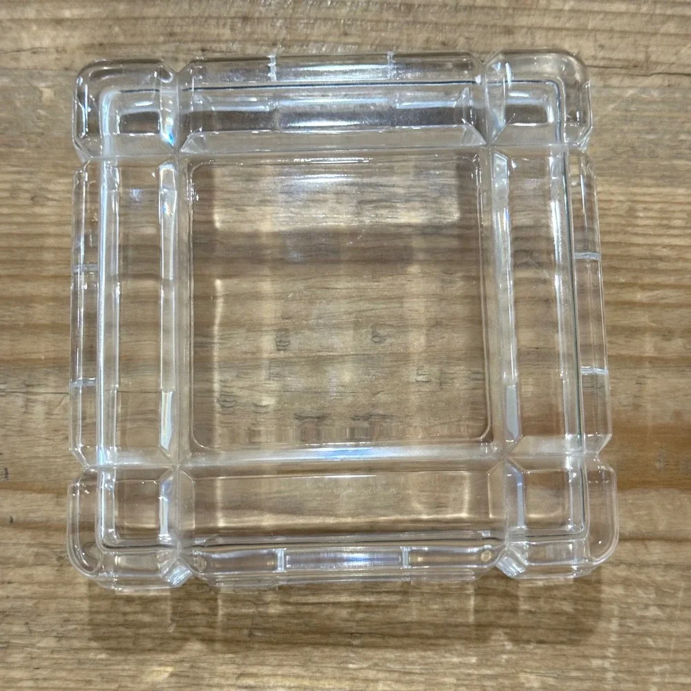 Clear Crystal Square Trinket Box Architectural Jewelry Case 1991 Kusak Engravers